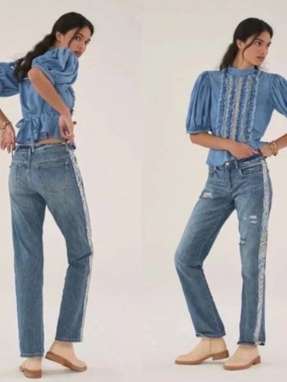 EUC Anthropologie Blue Straight-Leg Jeans with Embroidered Side Panel - Picture 2 of 6